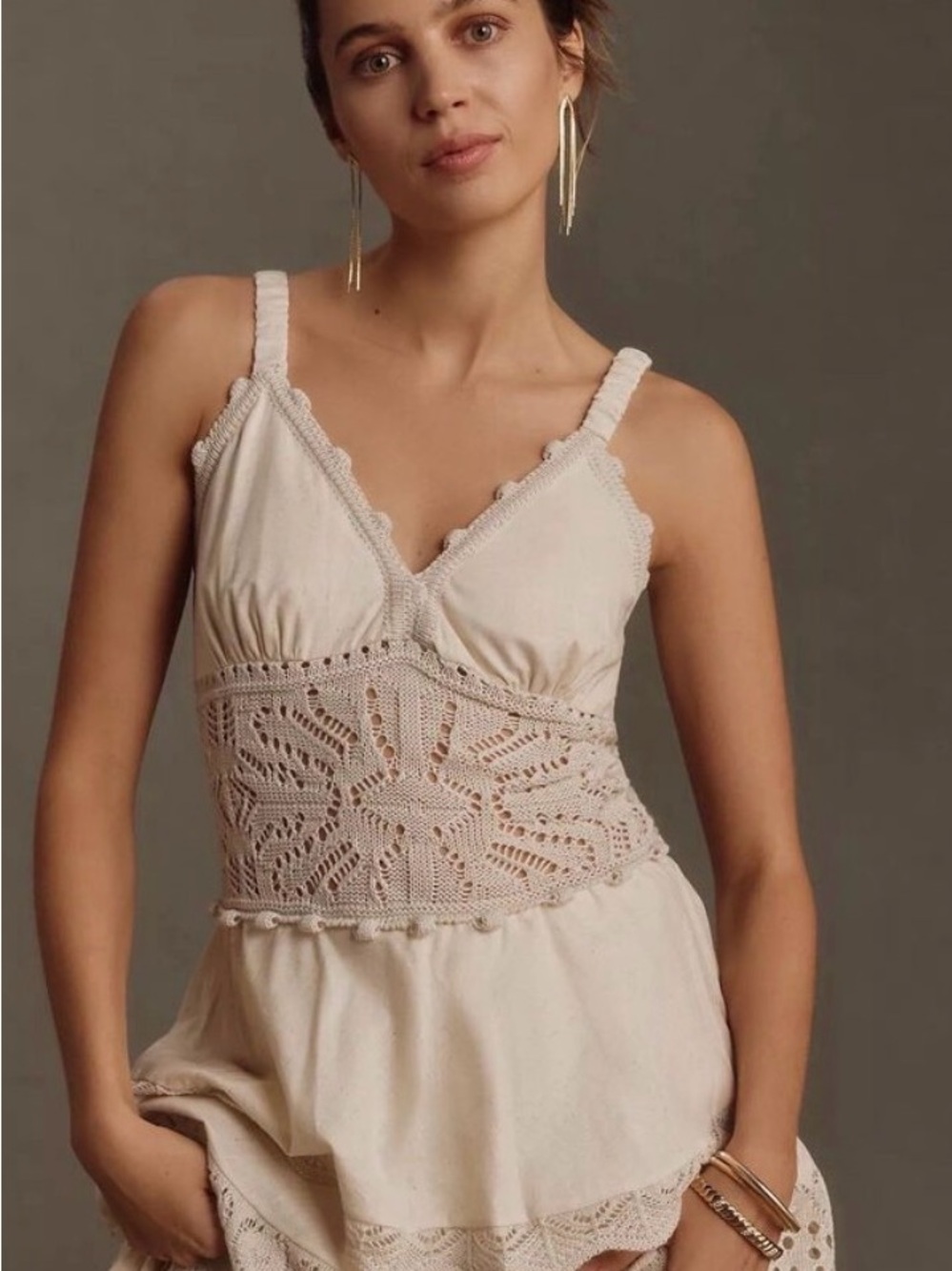 Anthropologie Cecilia Prado Lace-Trim Tiered Ivory Dress